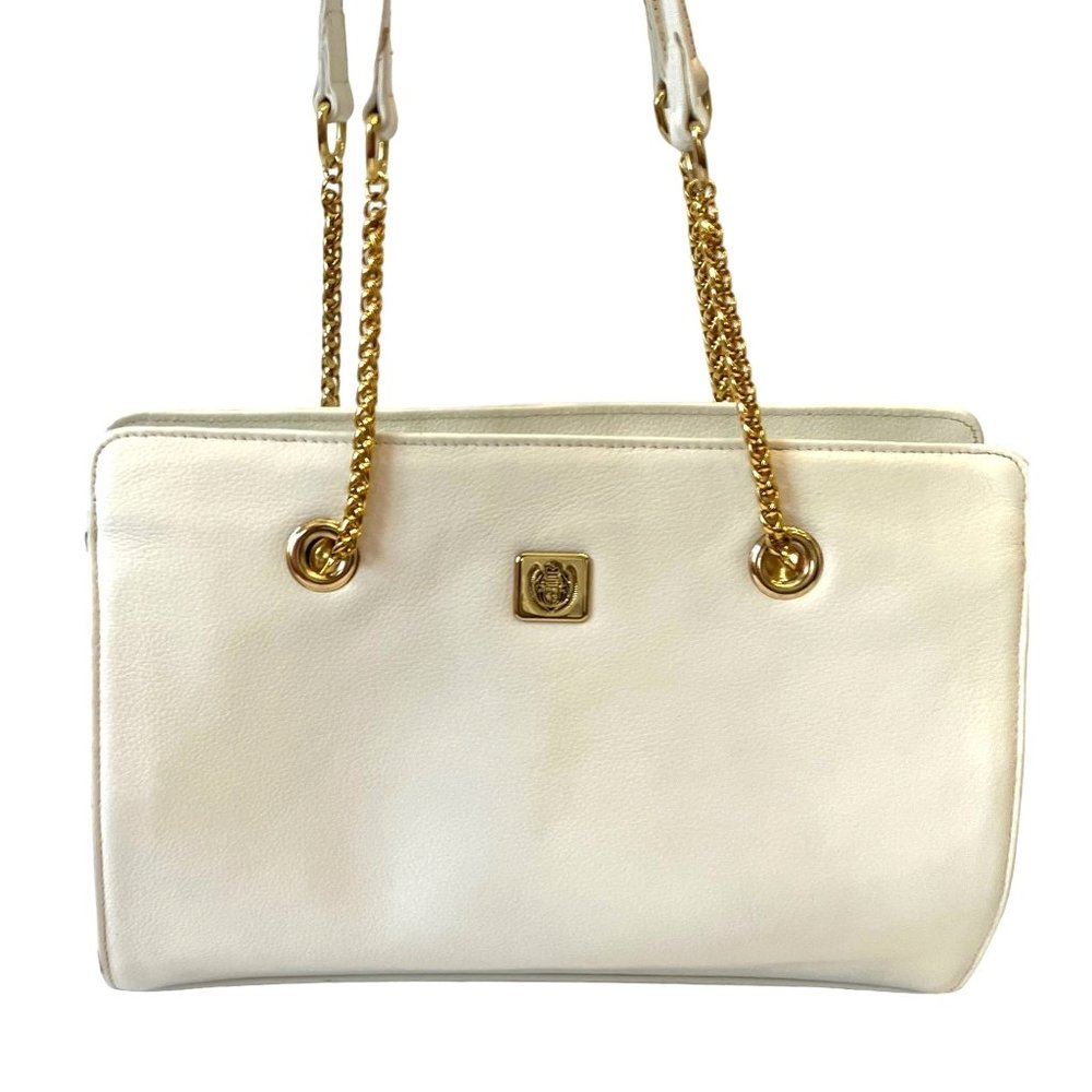 Liz Claiborne CLASSY White Leather Shoulder Handbag Purse w/ Gold Accents